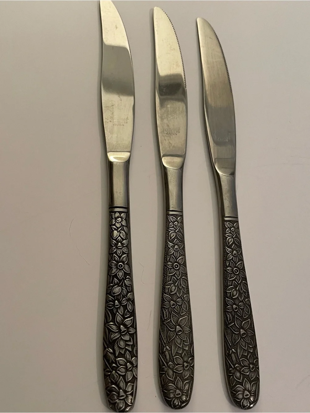 Vintage National Stainless Japan‎ Narcissus Dinner Knives Set Of 3